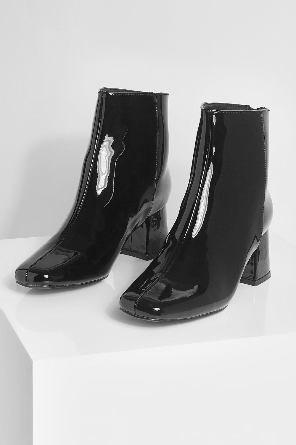 block heel patent ankle boots