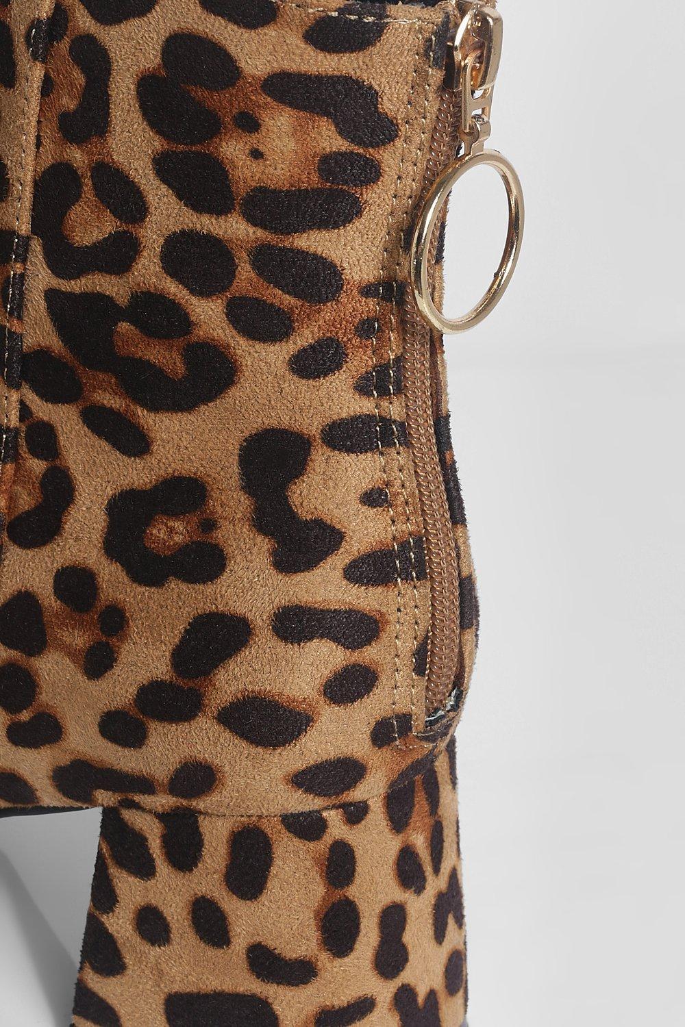 Zip Detail Leopard Low Block Heel Boots