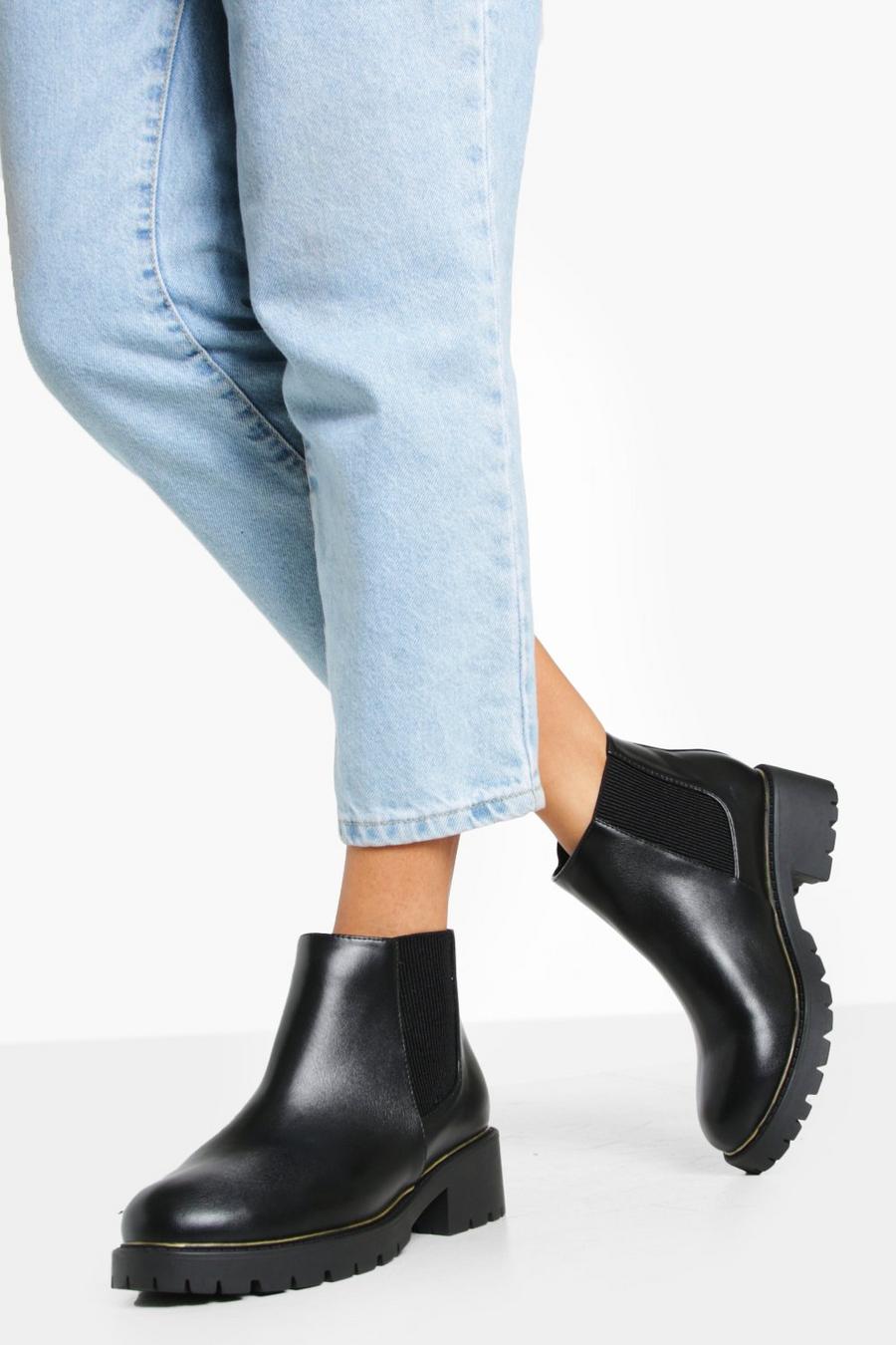 Black noir Wide Fit Pu Rand Detail Chelsea Boots