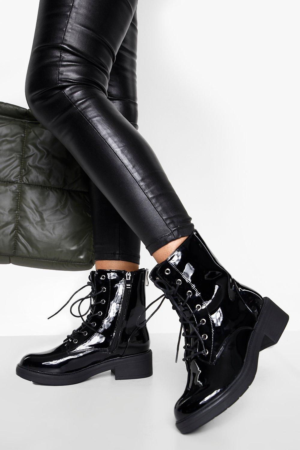 Black patent hiker clearance boots