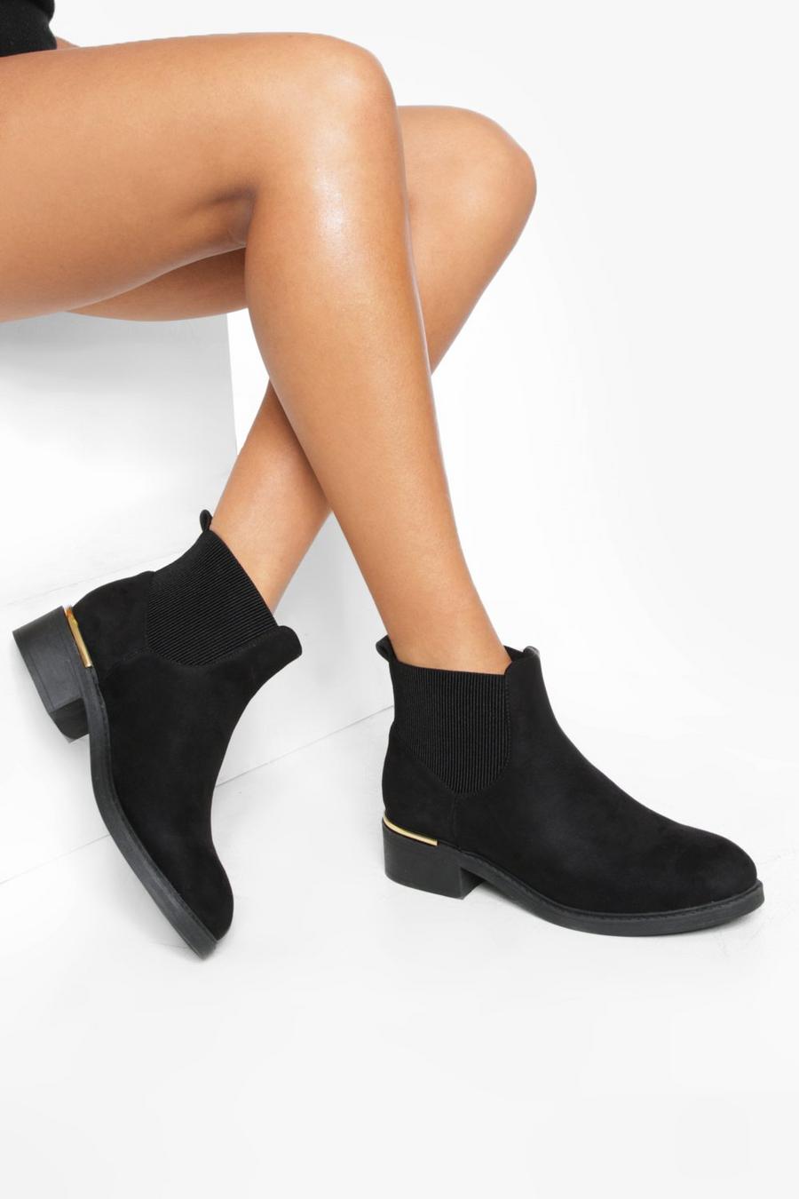 Black Wide Fit Ribbed Elastic Chelsea Boots image number 1