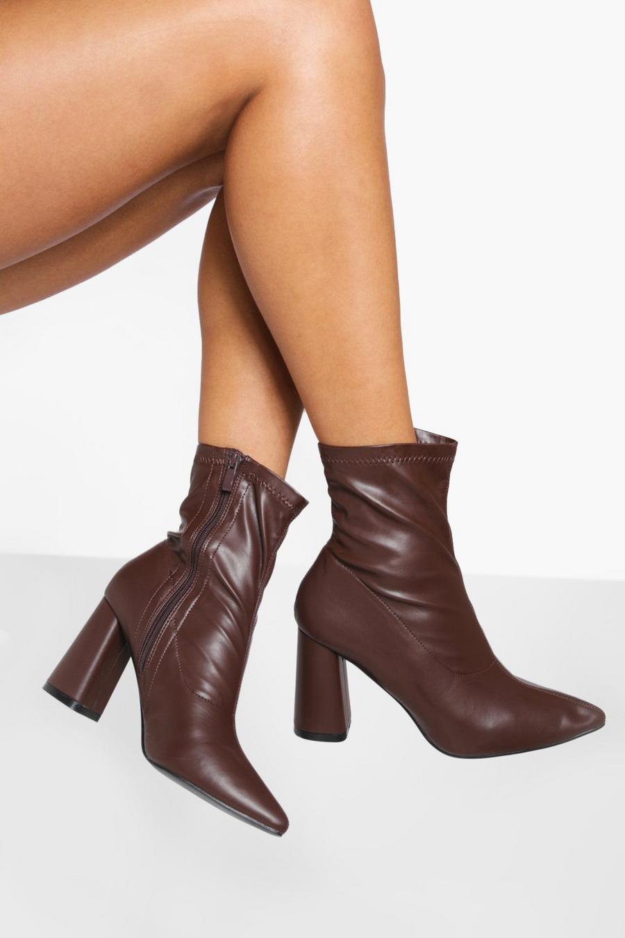 Chocolate brown Pointed Pu Sock Boots