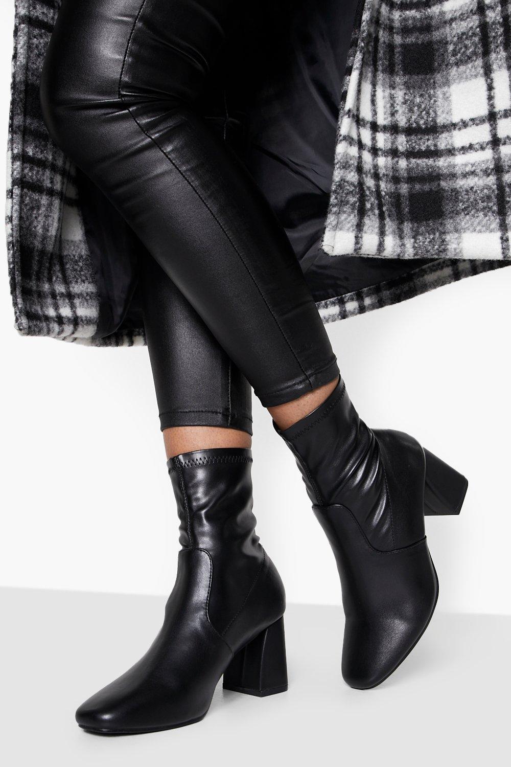 Flared Block Heel High Ankle Boots