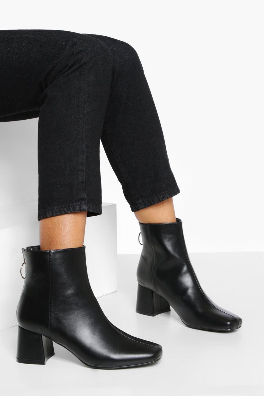 Black svart Zip Detail Pu Low Block Heel Boots