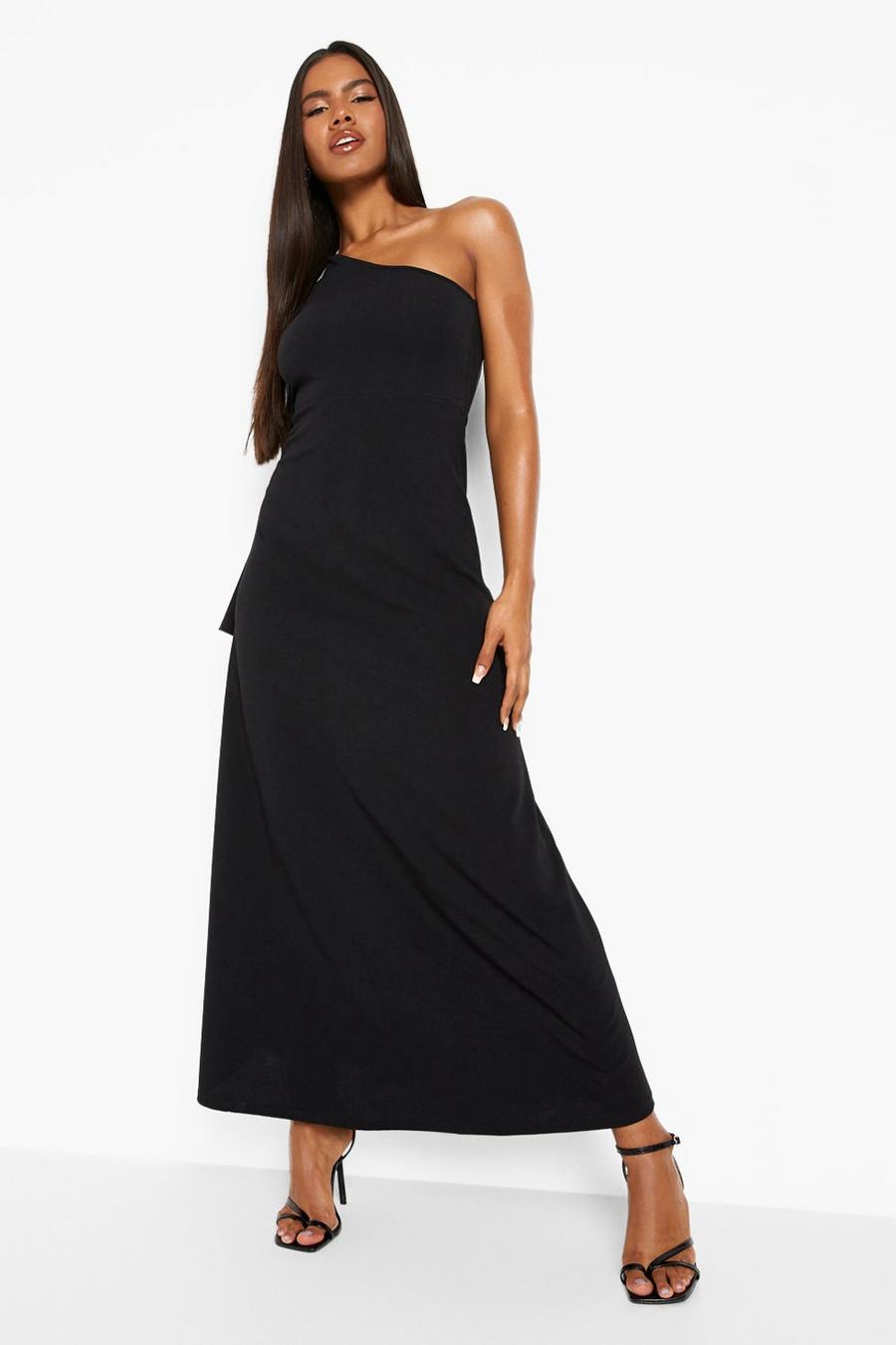 Black One shoulder-klänning med utsvängda ärmar image number 1