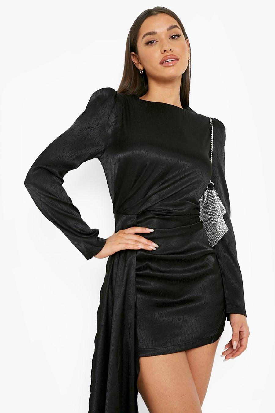 Black Metallic Drape Detail Mini Dress image number 1