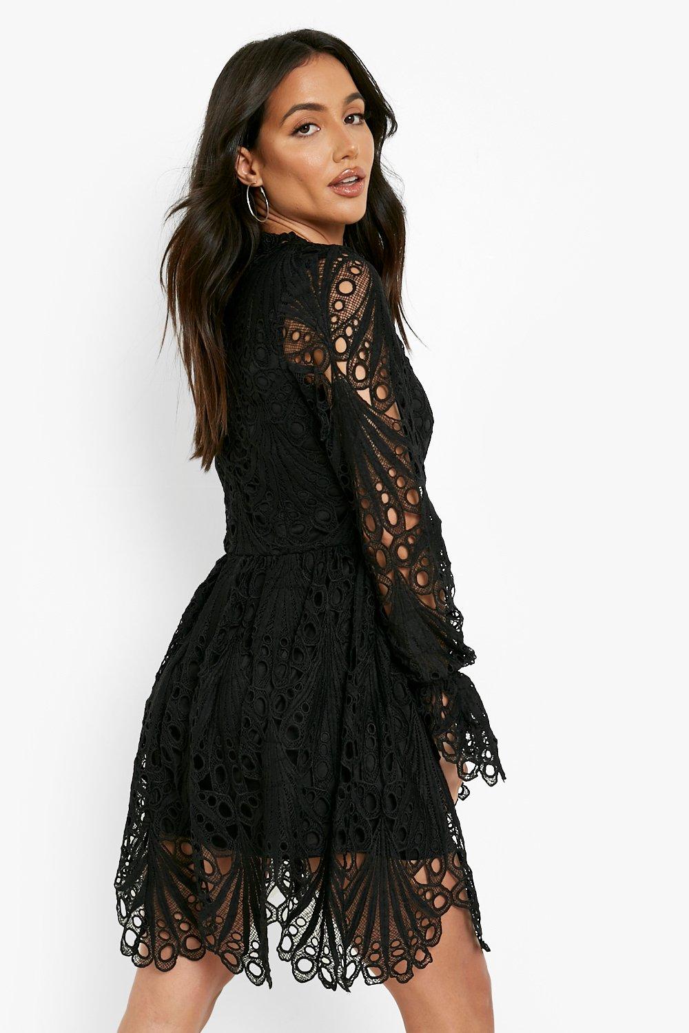 Boutique lace high neck skater dress hotsell