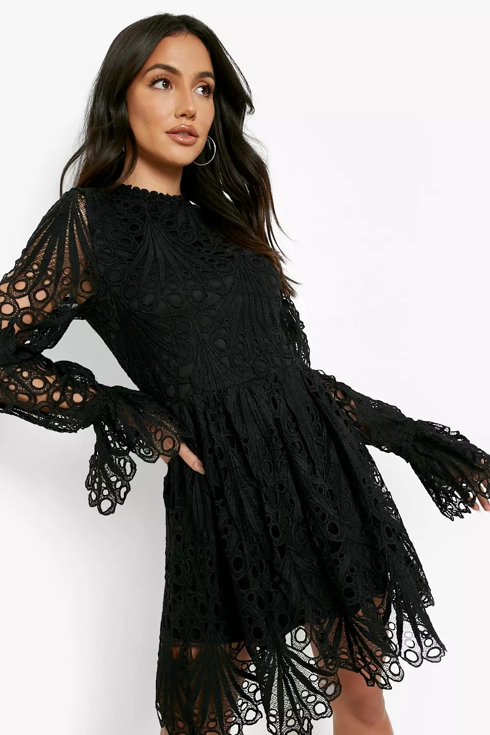 Black dress with 2025 lace bell sleeves