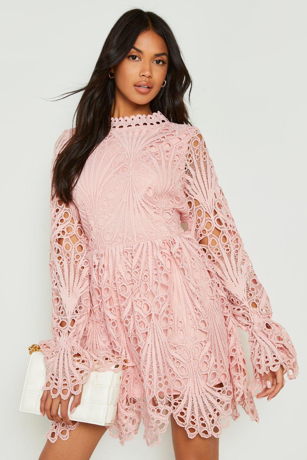 Lace high neck skater dress sale