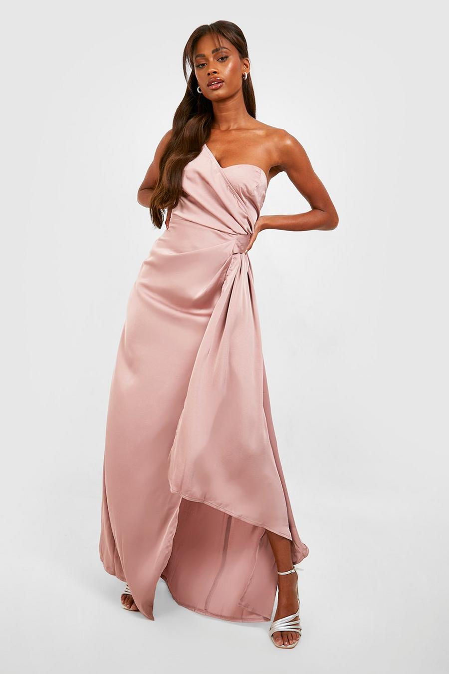 Mauve lila Satin One Shoulder Drape Maxi Dress