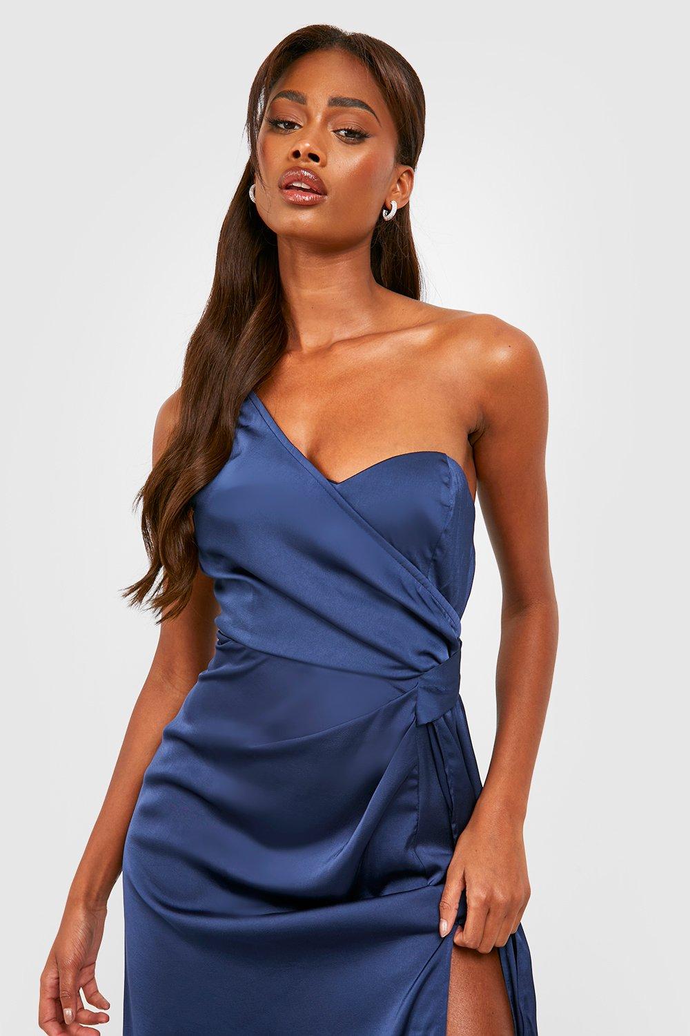 Hammered Satin One Shoulder Drape Maxi Dress