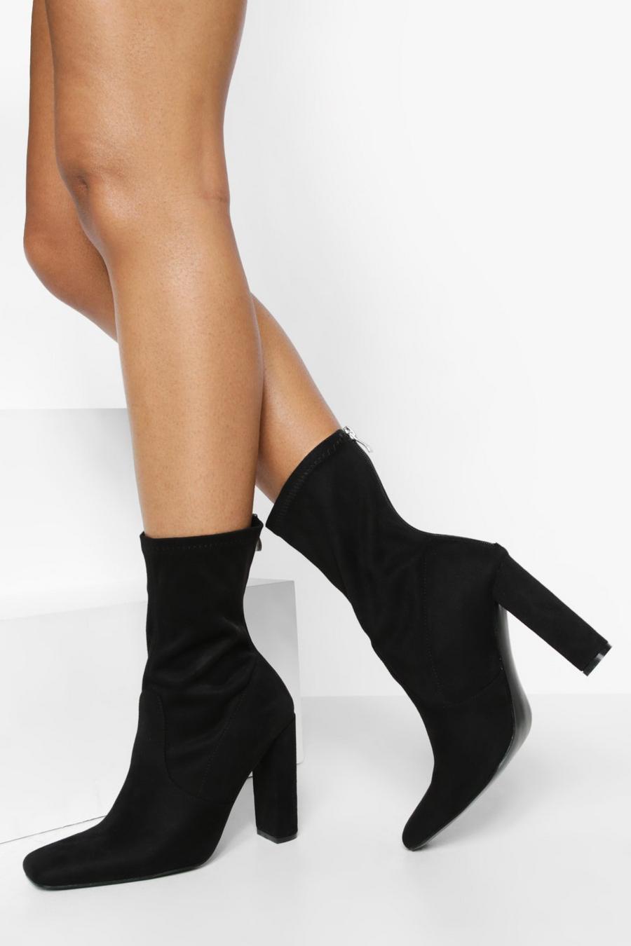 Black Skinny Block Heel Sock Boots