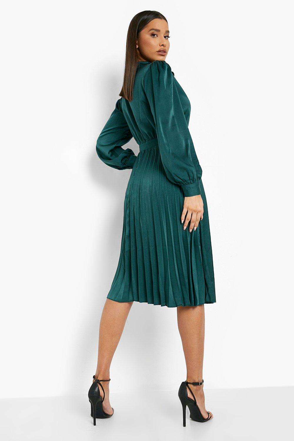 Green dress with pleated cheap skirt