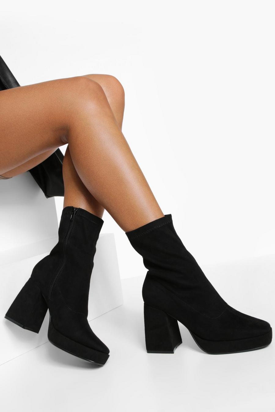 Black Wide Fit Platform Sock Boots image number 1