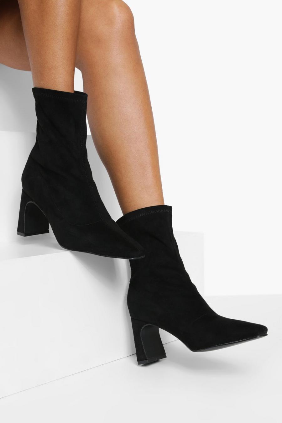 Black Wide Fit Skinny Block Sock Boot