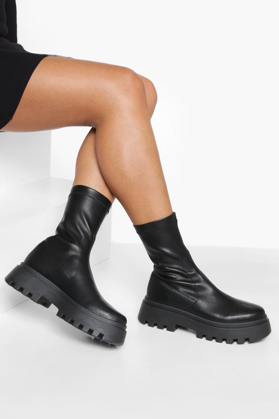 Black Chunky Sock Boots image number 1