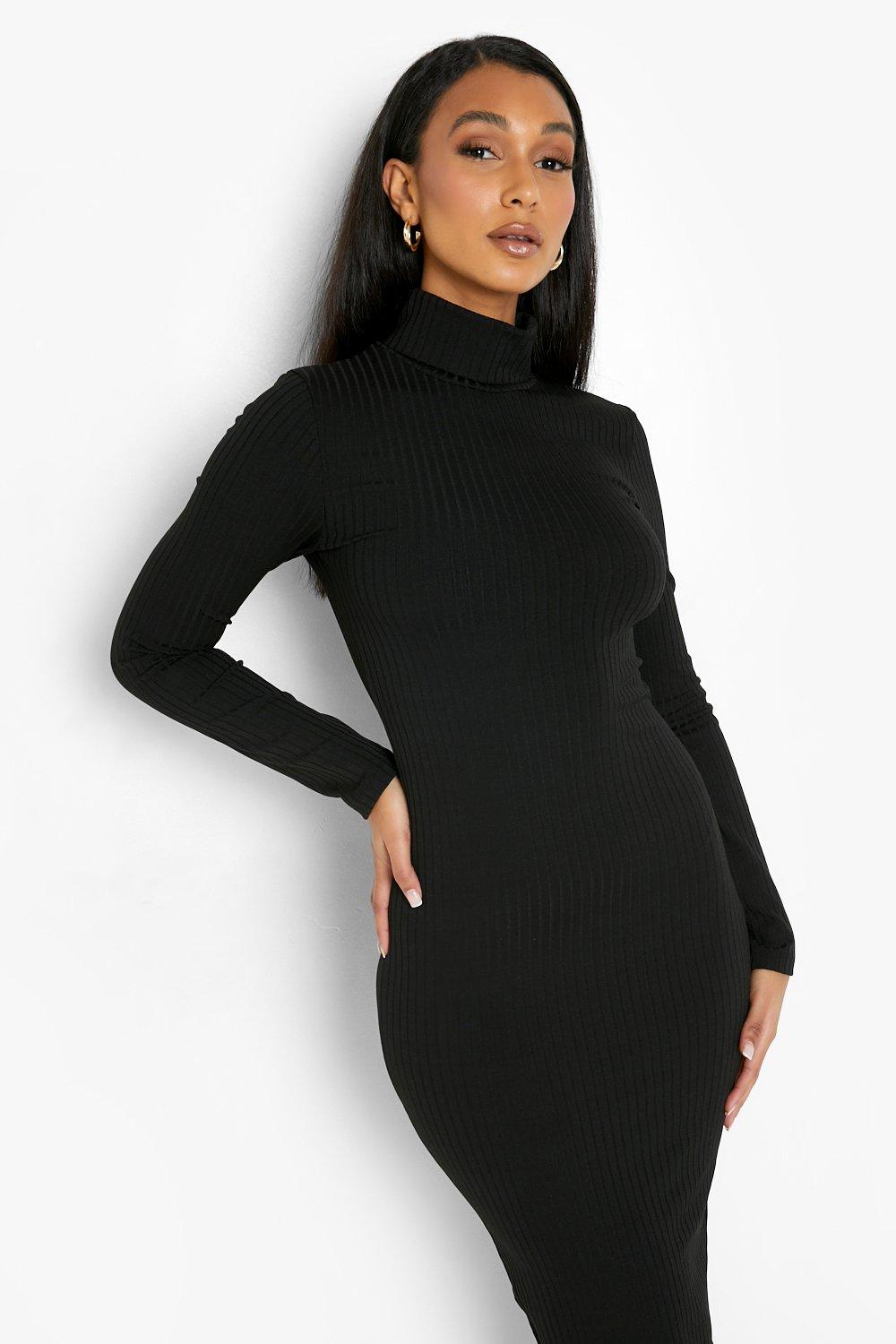 Jumbo rib roll neck midi clearance dress