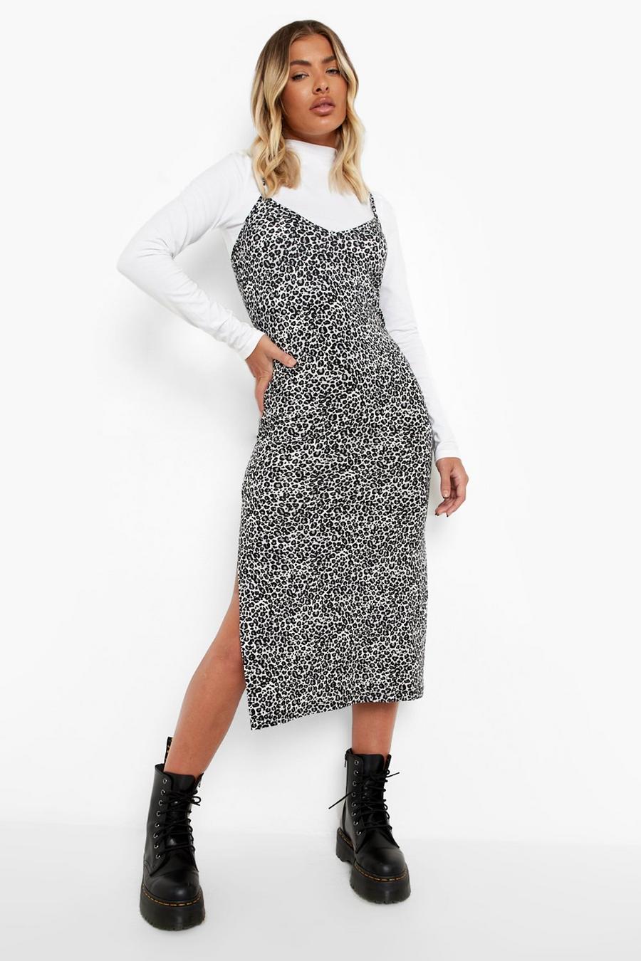 Grey Leopard Print Slip Dress image number 1