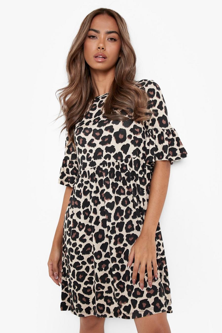Tan Leopard Print Smock Dress image number 1