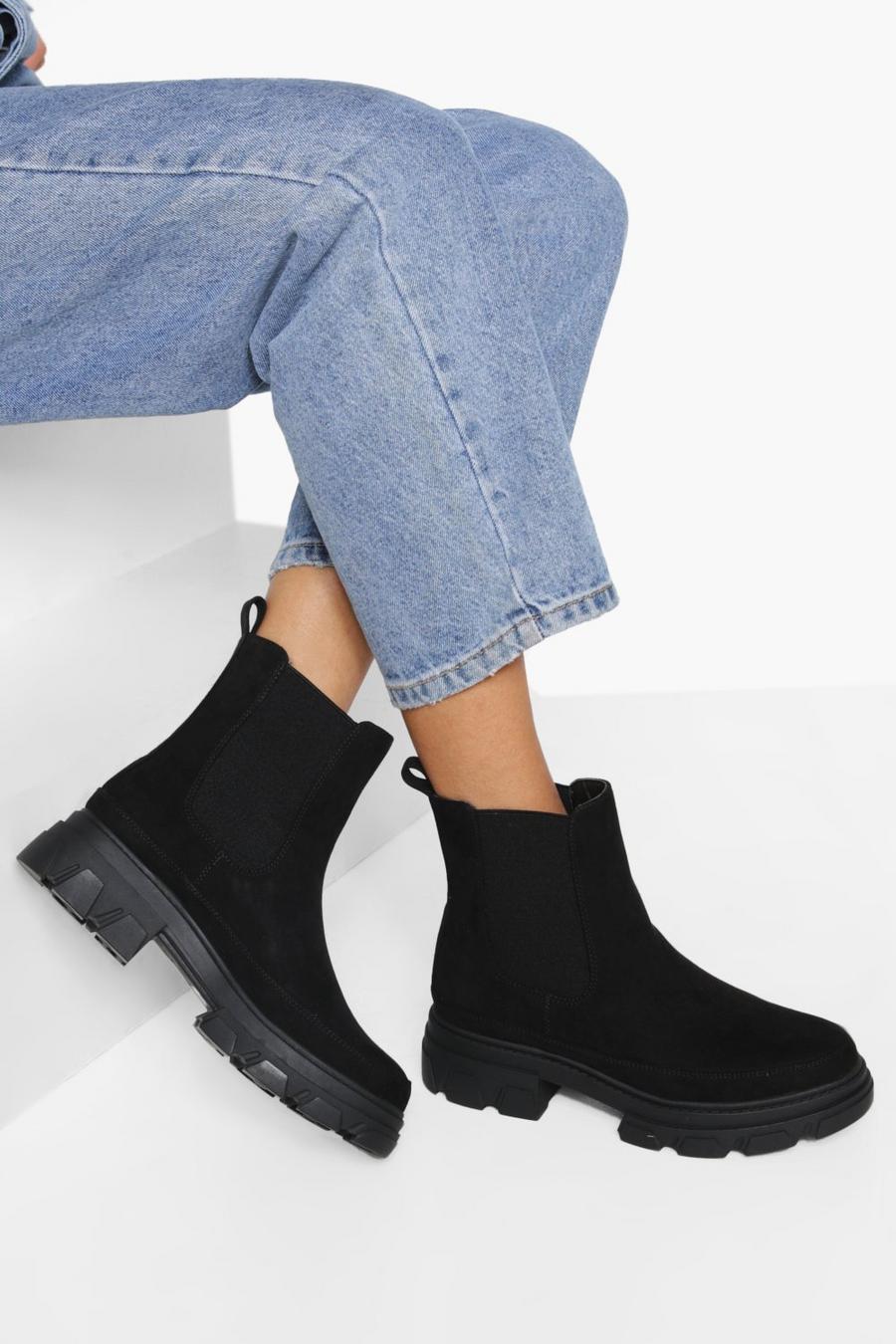 Black High Ankle Chunky Chelsea Boots