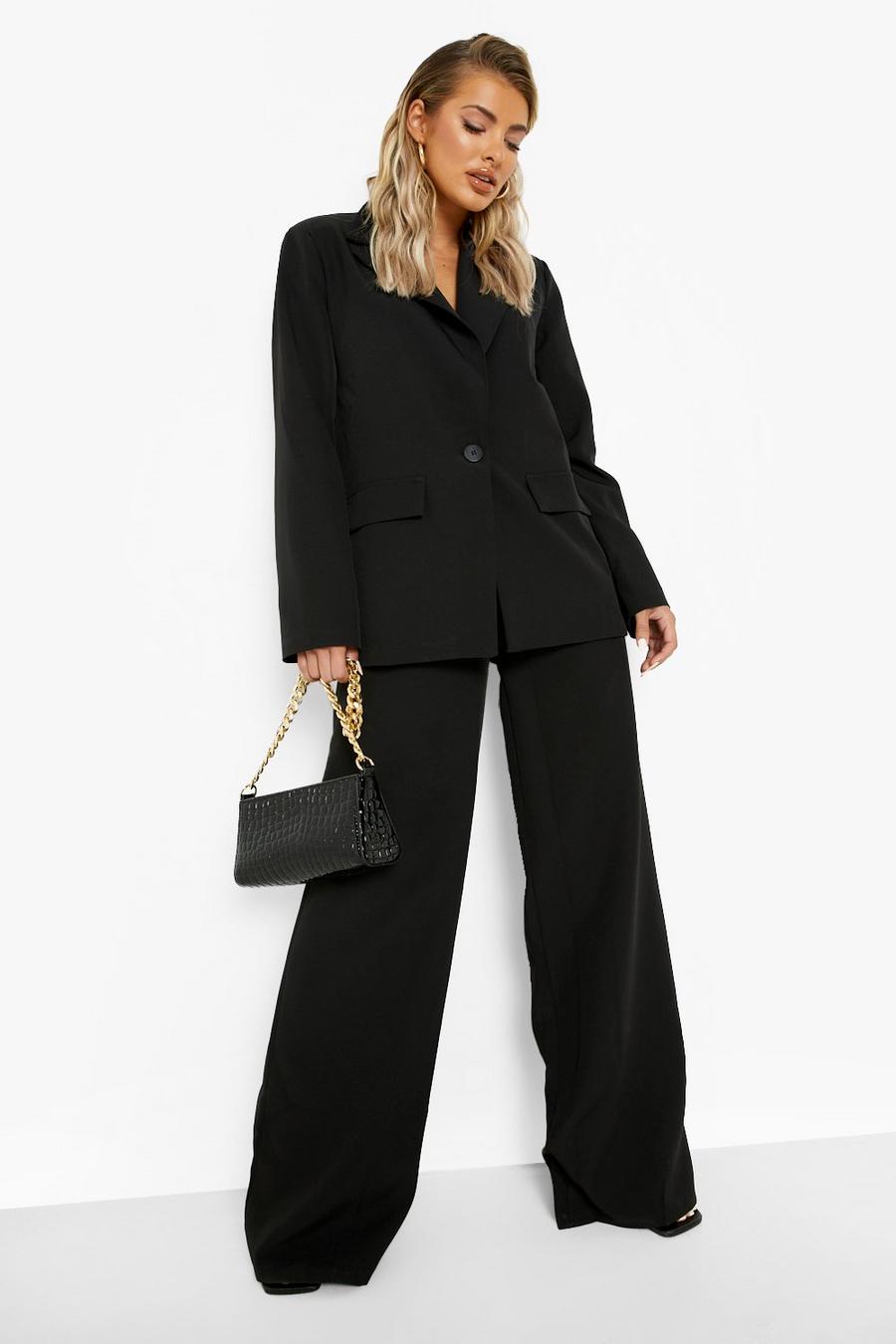 Black Pleat Front Tailored Relaxed Fit Pants image number 1