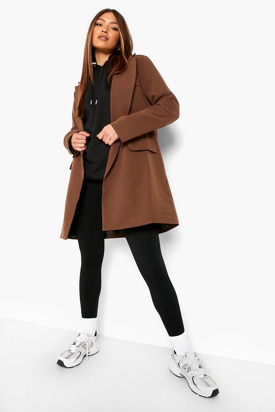 Chocolate brown Double Breasted Relaxed Fit Longline Blazer