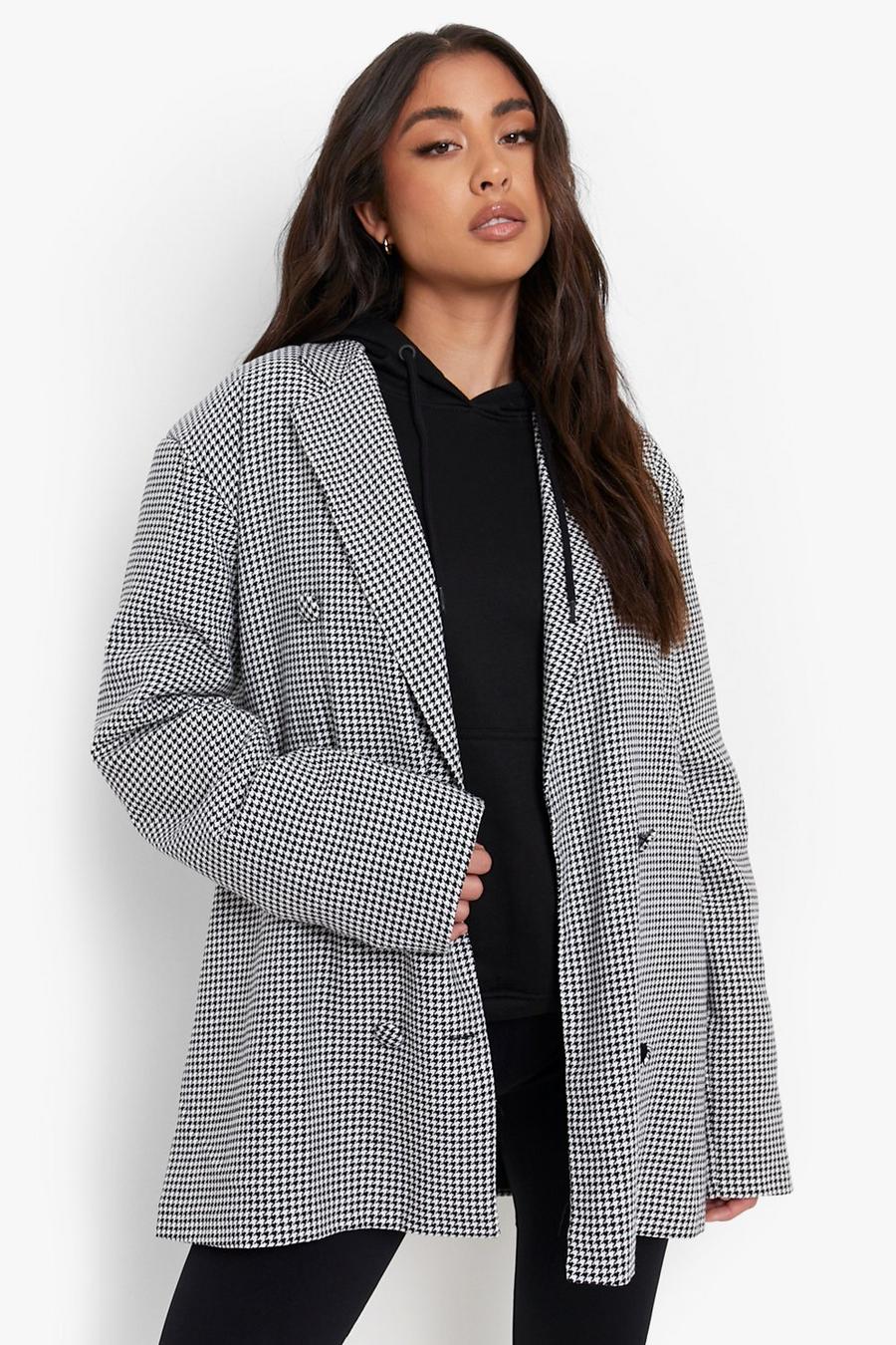 Black Double Breasted Dogtooth Oversized Blazer image number 1