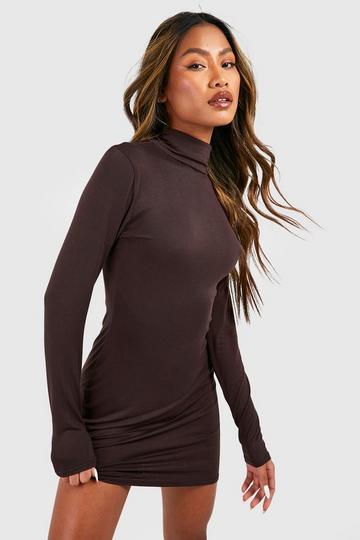 Basics Turtleneck Long Sleeve Mini Dress chocolate