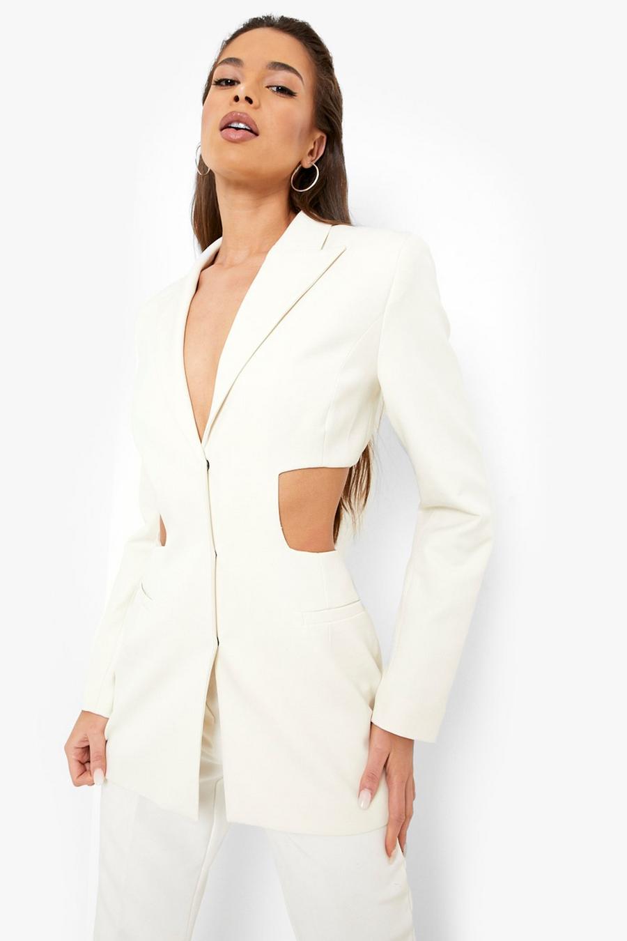 White Tailored Fitted Cut Out Blazer image number 1