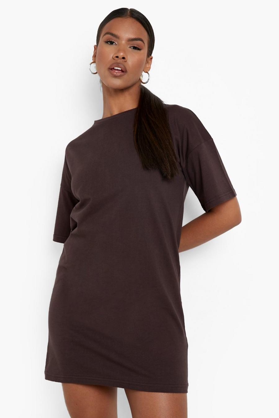 Chocolate Basic Short Sleeve T Shirt Dress image number 1