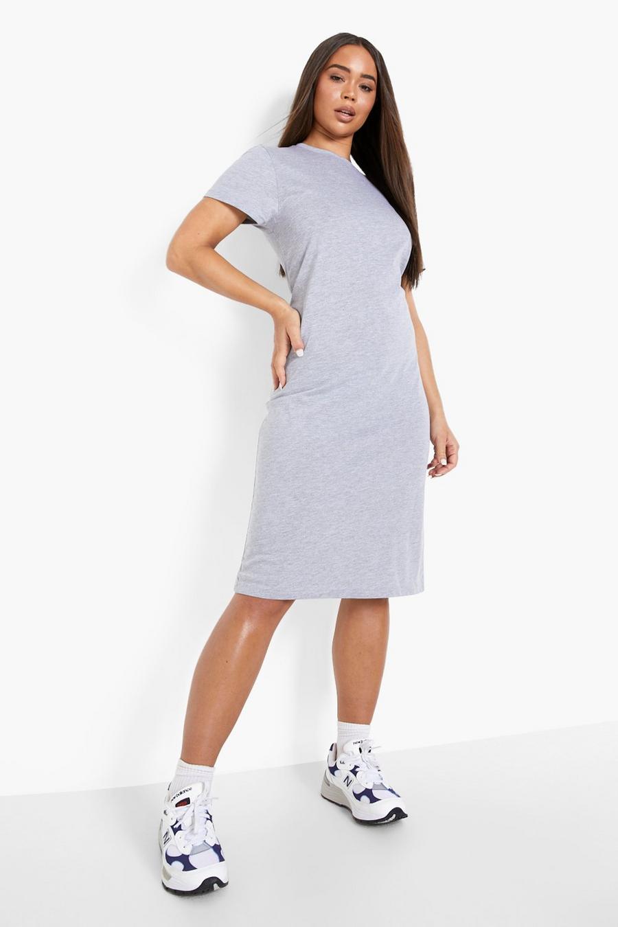 Grey marl Basic Short Sleeve Midi T Shirt Dress image number 1