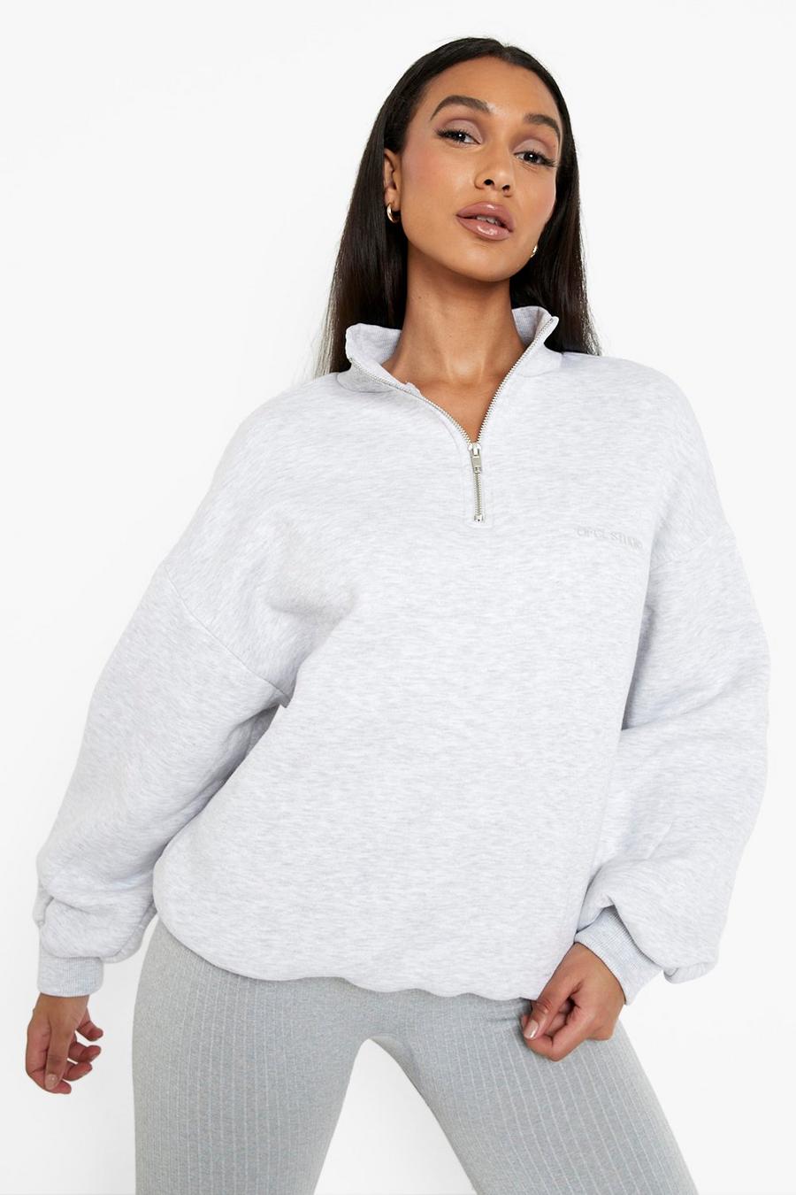 Ash grey Oversized Ofcl Half Zip Sweatshirt image number 1