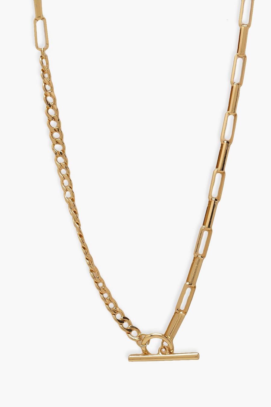 Gold T Bar Mix Chain Choker Necklace image number 1