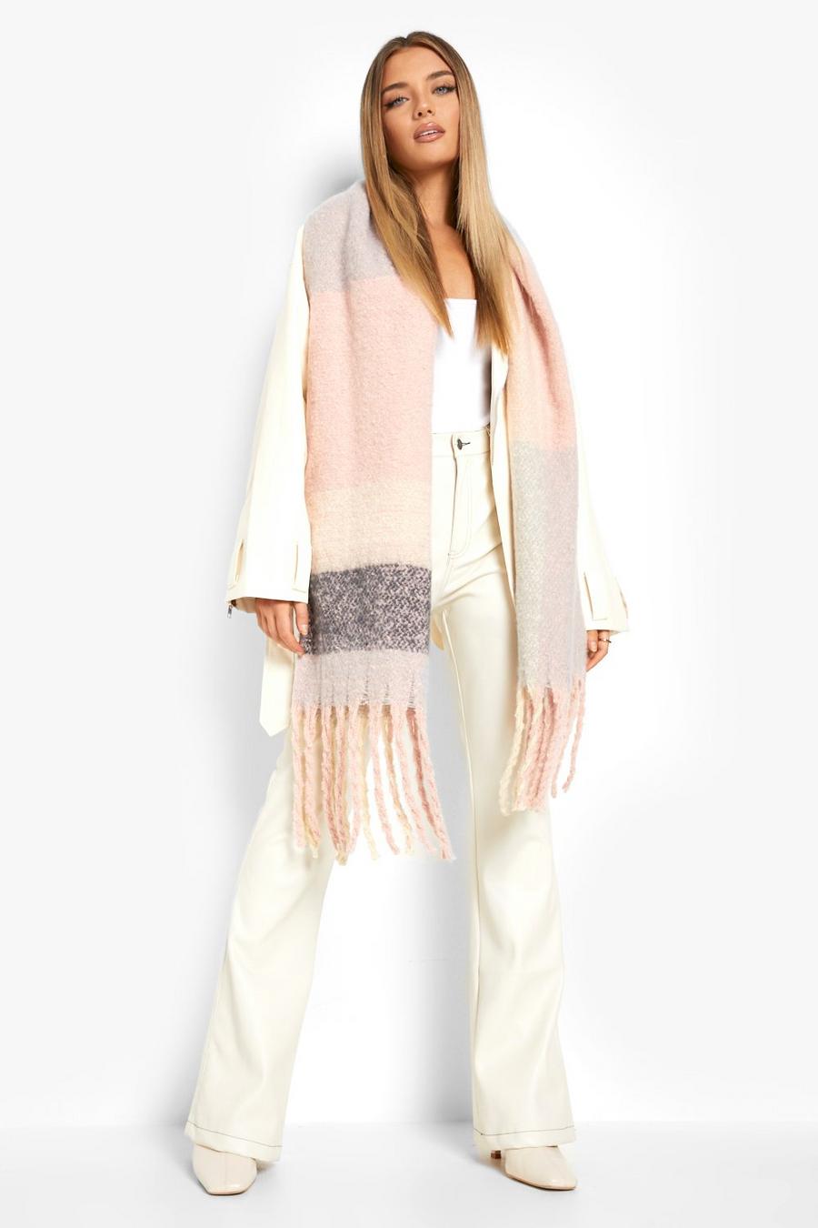 Baby pink Brush Knit Check Scarf image number 1