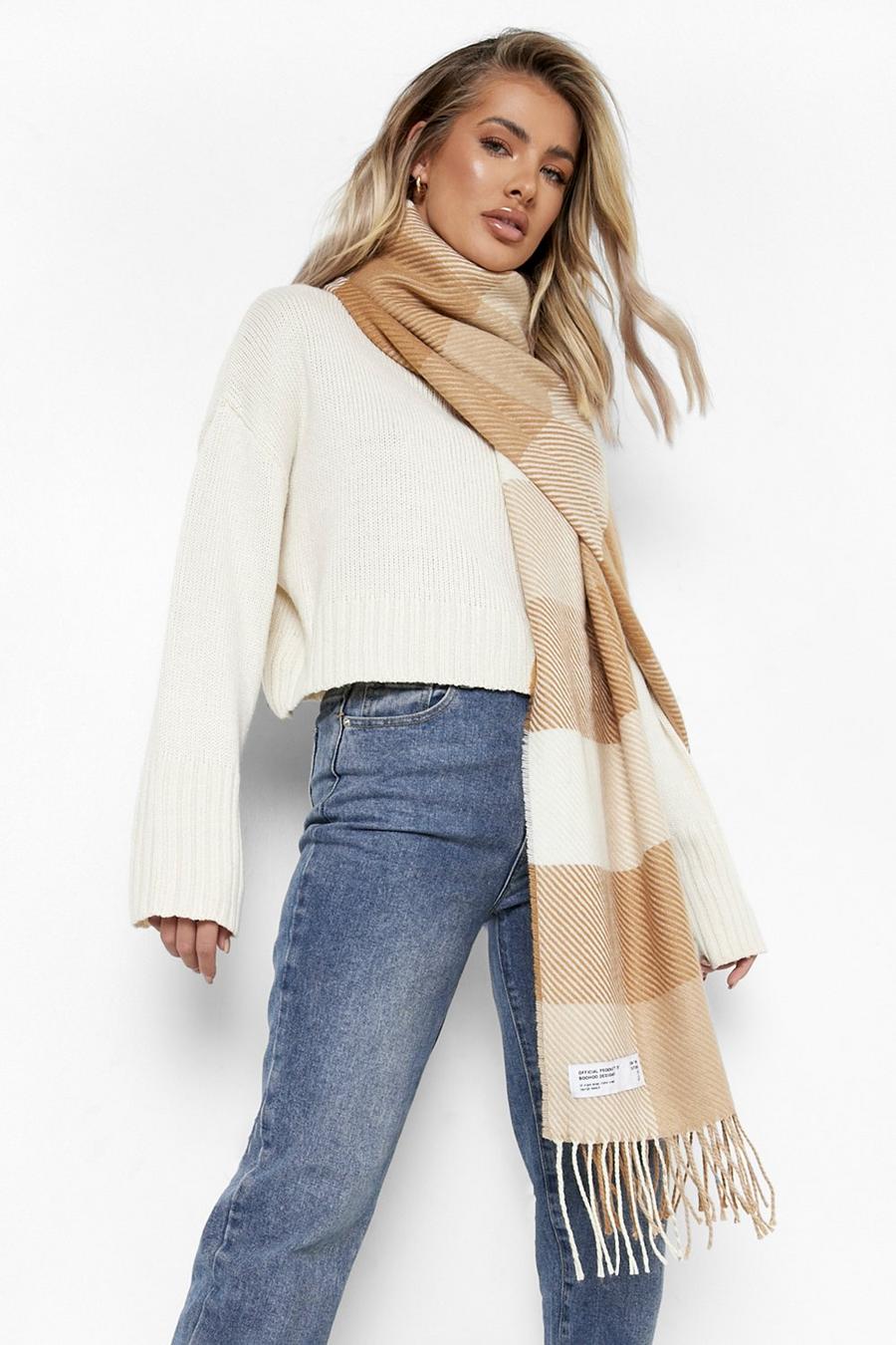 Camel Tonal Check Scarf image number 1