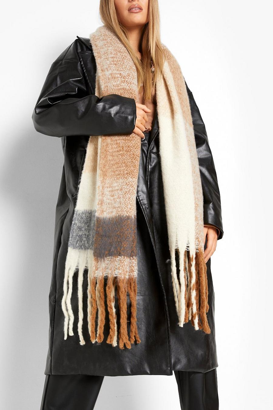 Beige Brush Knit Check Scarf image number 1