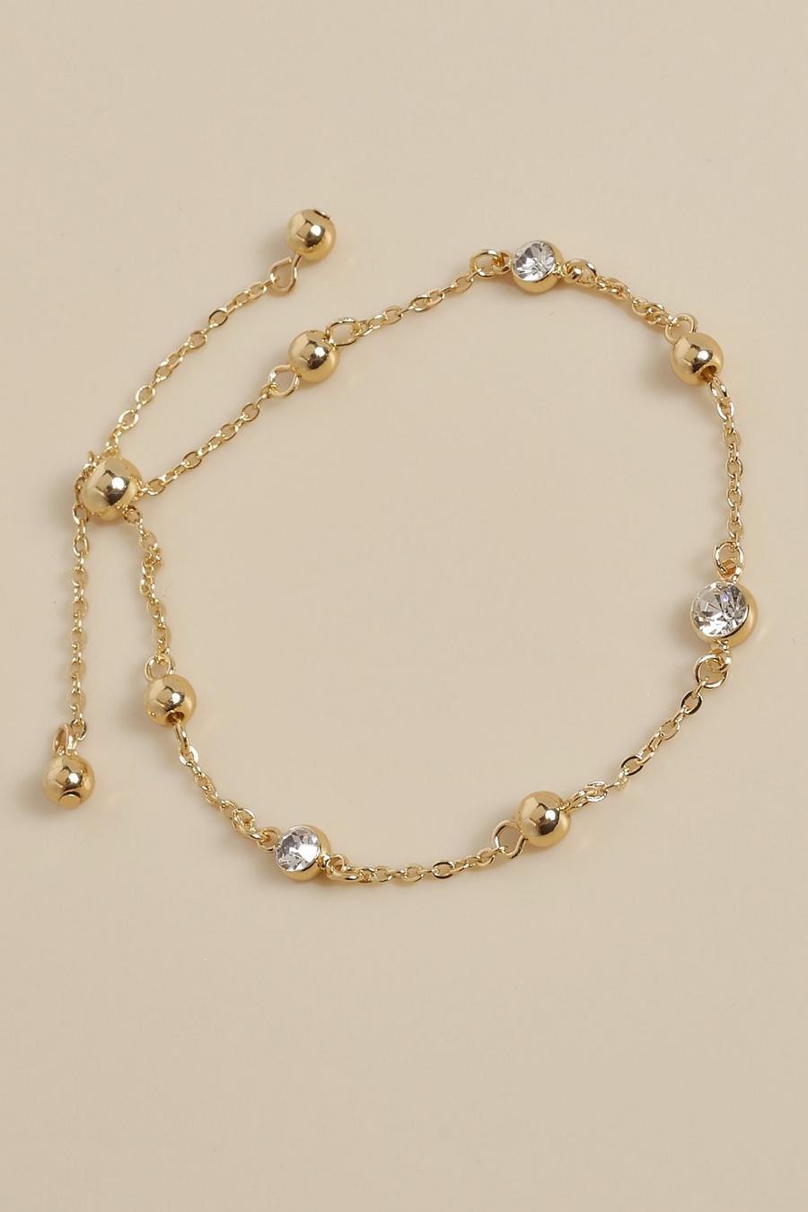 Gold metallic Armband med pärlor och strass image number 1