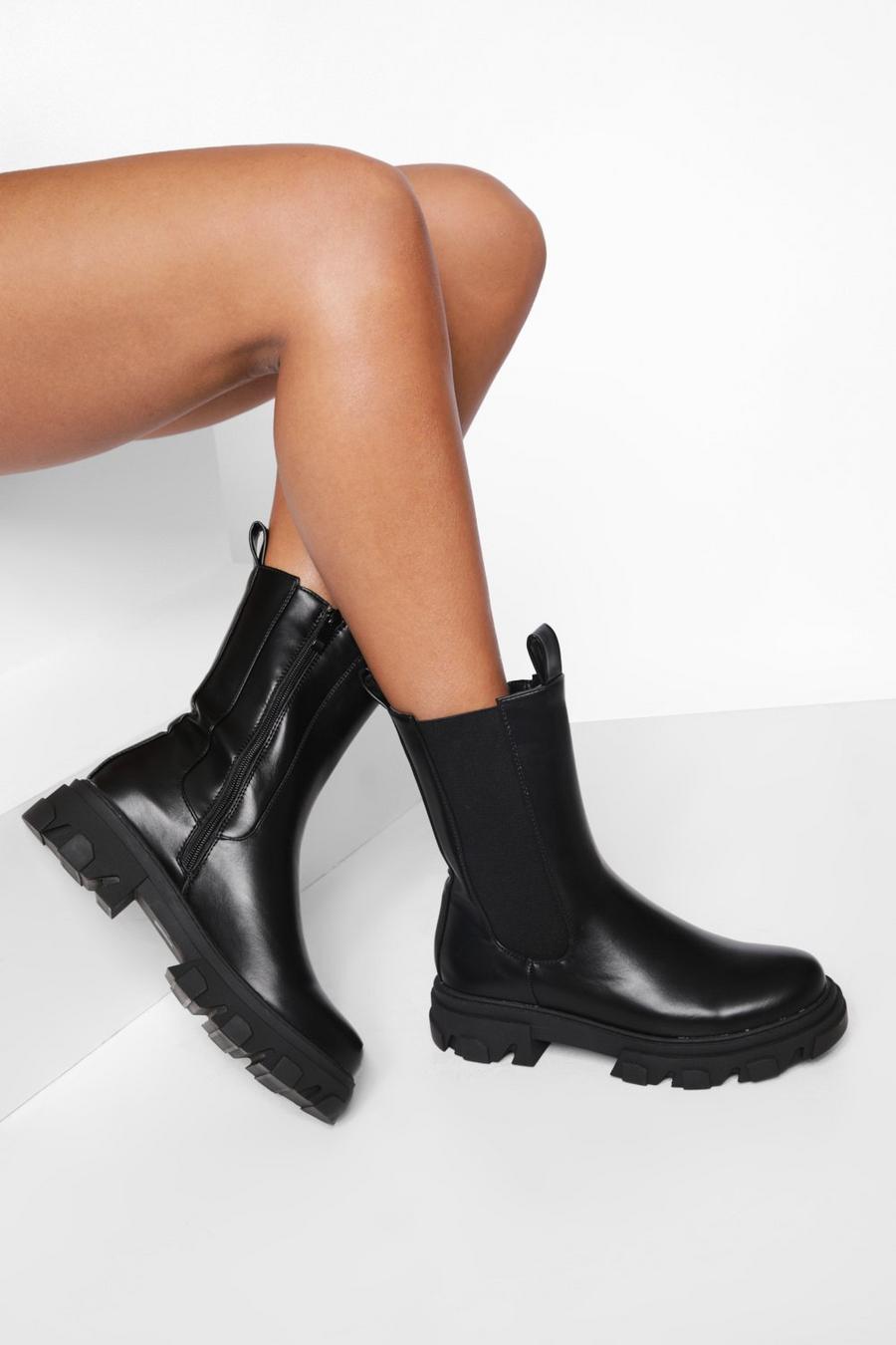Black Chunky Calf Height Chelsea Boots image number 1