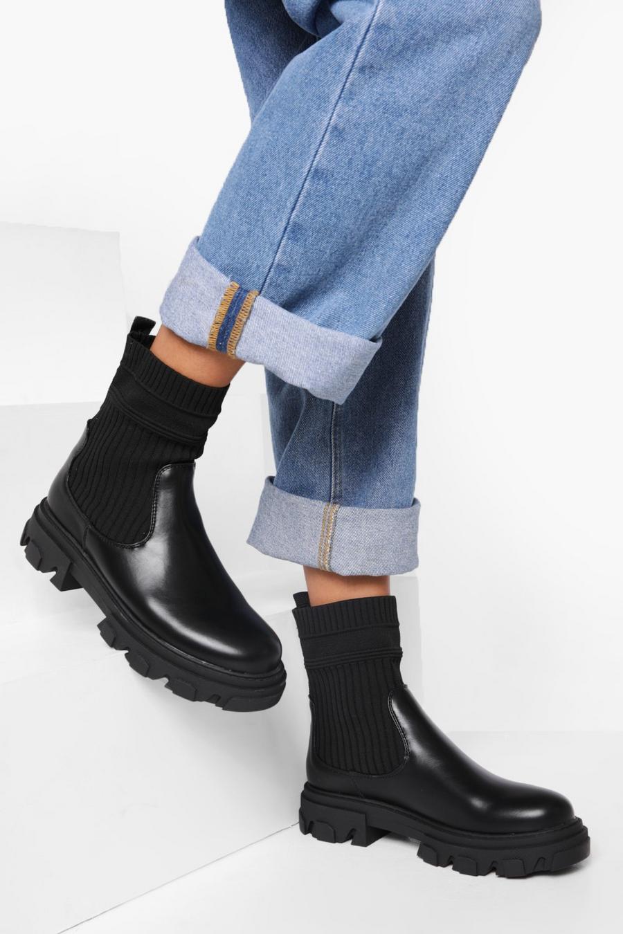 Black Knitted Gusset Chelsea Boots image number 1