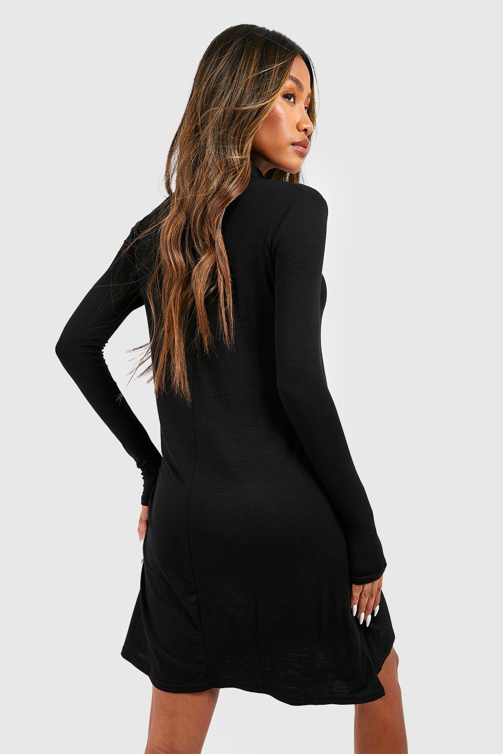 Basic Roll Neck Long Sleeve Swing Dress boohoo UK