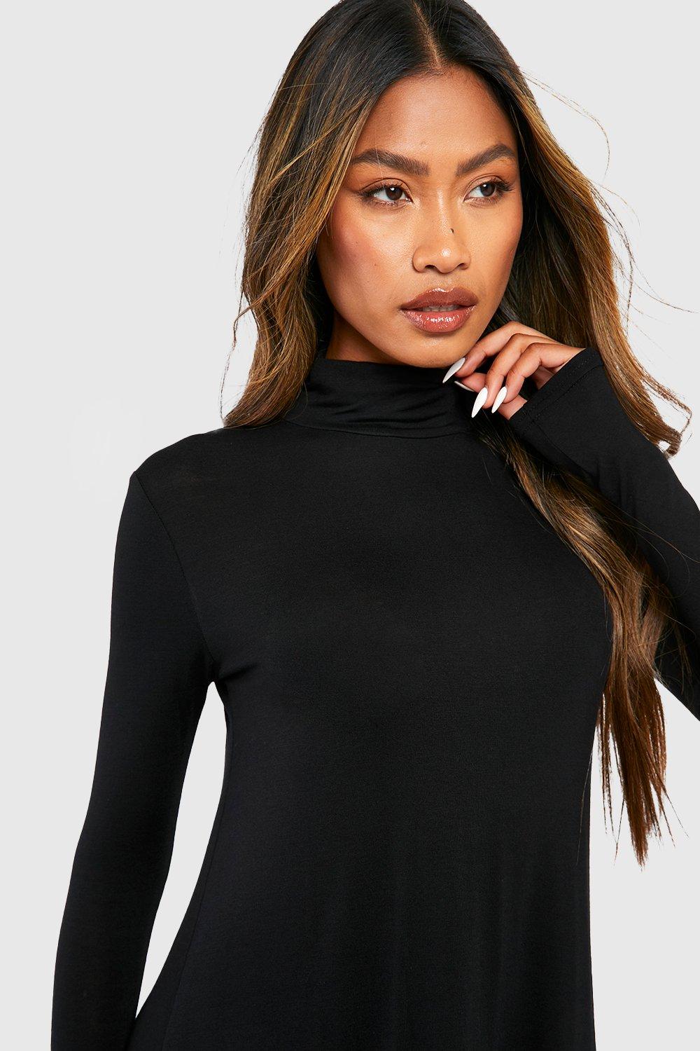 High neck long sleeve swing dress sale