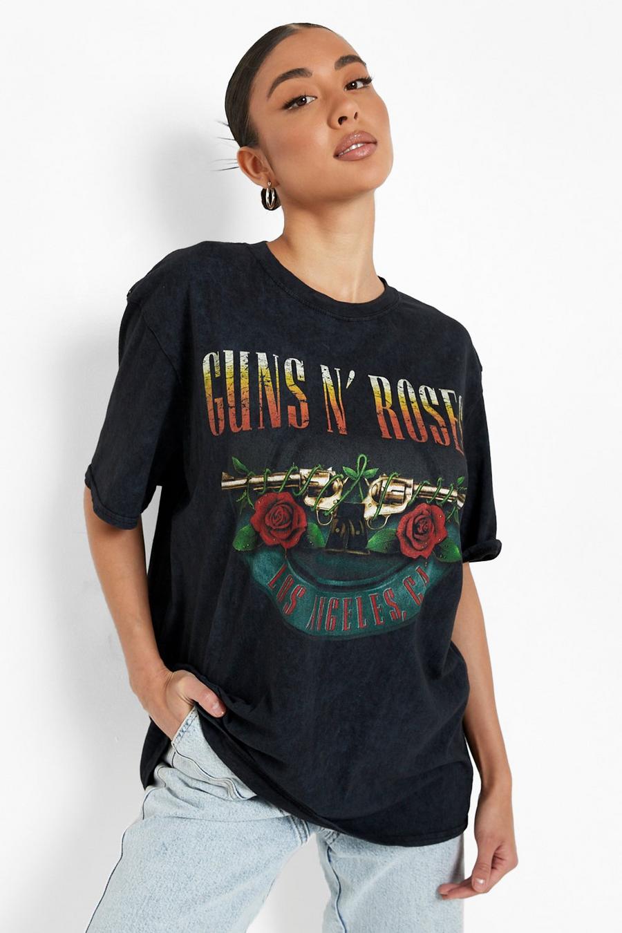 Charcoal Guns N Roses License Print Acid Wash T-shirt image number 1