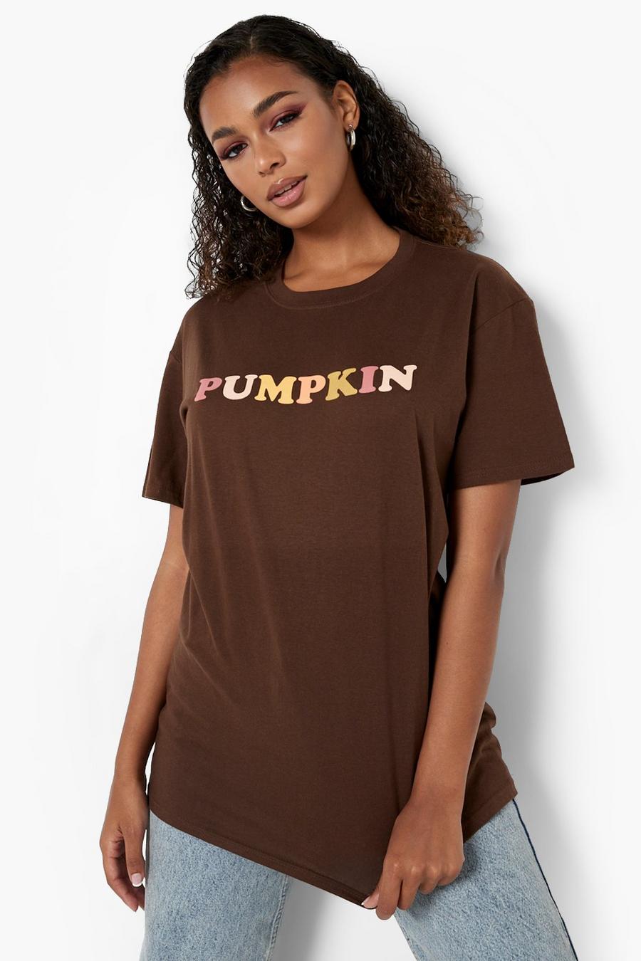 T-shirt di Halloween oversize con stampa di zucca, Chocolate image number 1