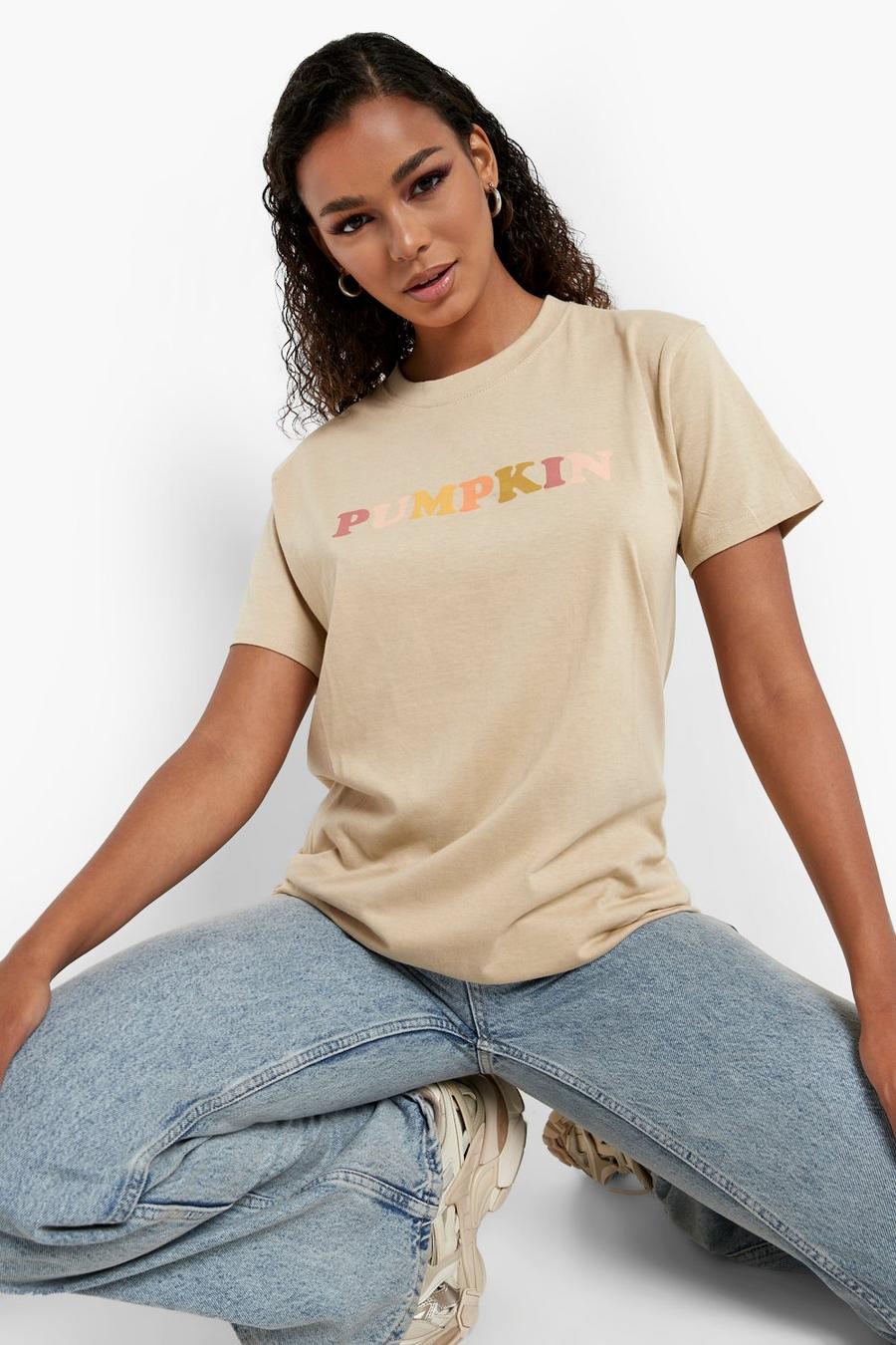 Camiseta de Halloween oversize con estampado de calabaza, Sand image number 1
