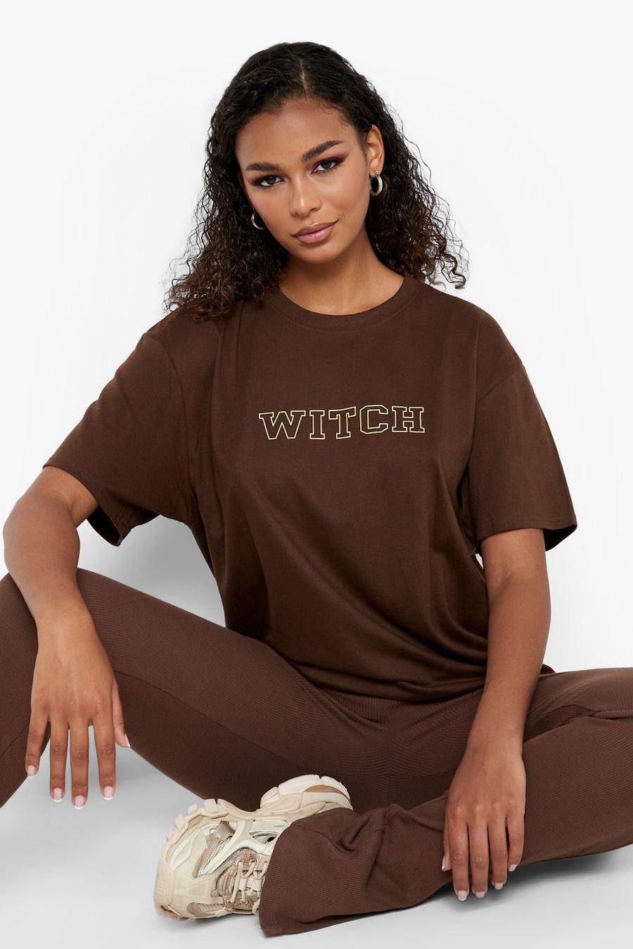 Chocolate brown Oversized Halloween Heksen T-Shirt