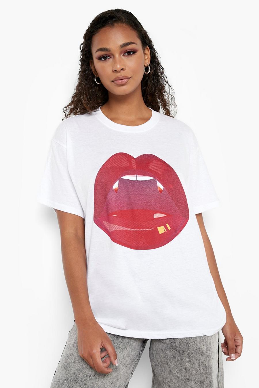 White Halloween Oversize t-shirt med vampyrtänder image number 1