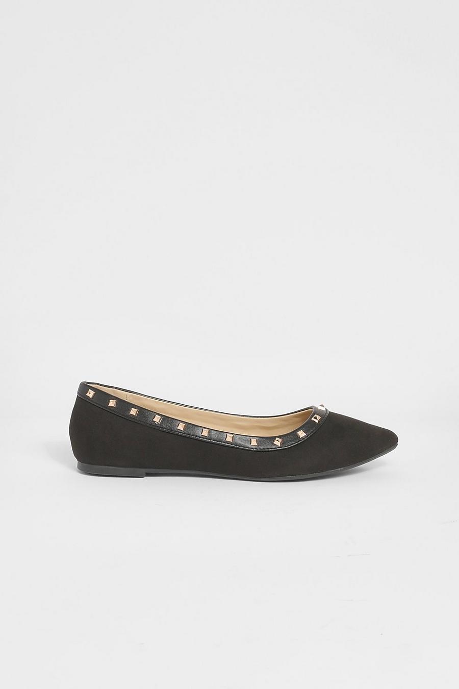 Black Wide Fit Studded Pointed Ballets