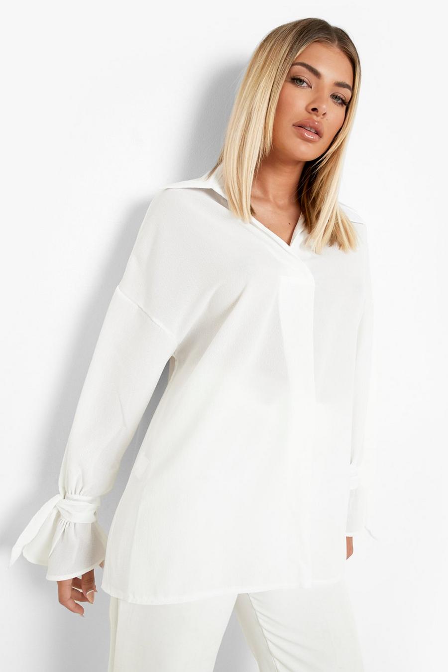 Ivory Tie Cuff Balloon Sleeve Blouse image number 1