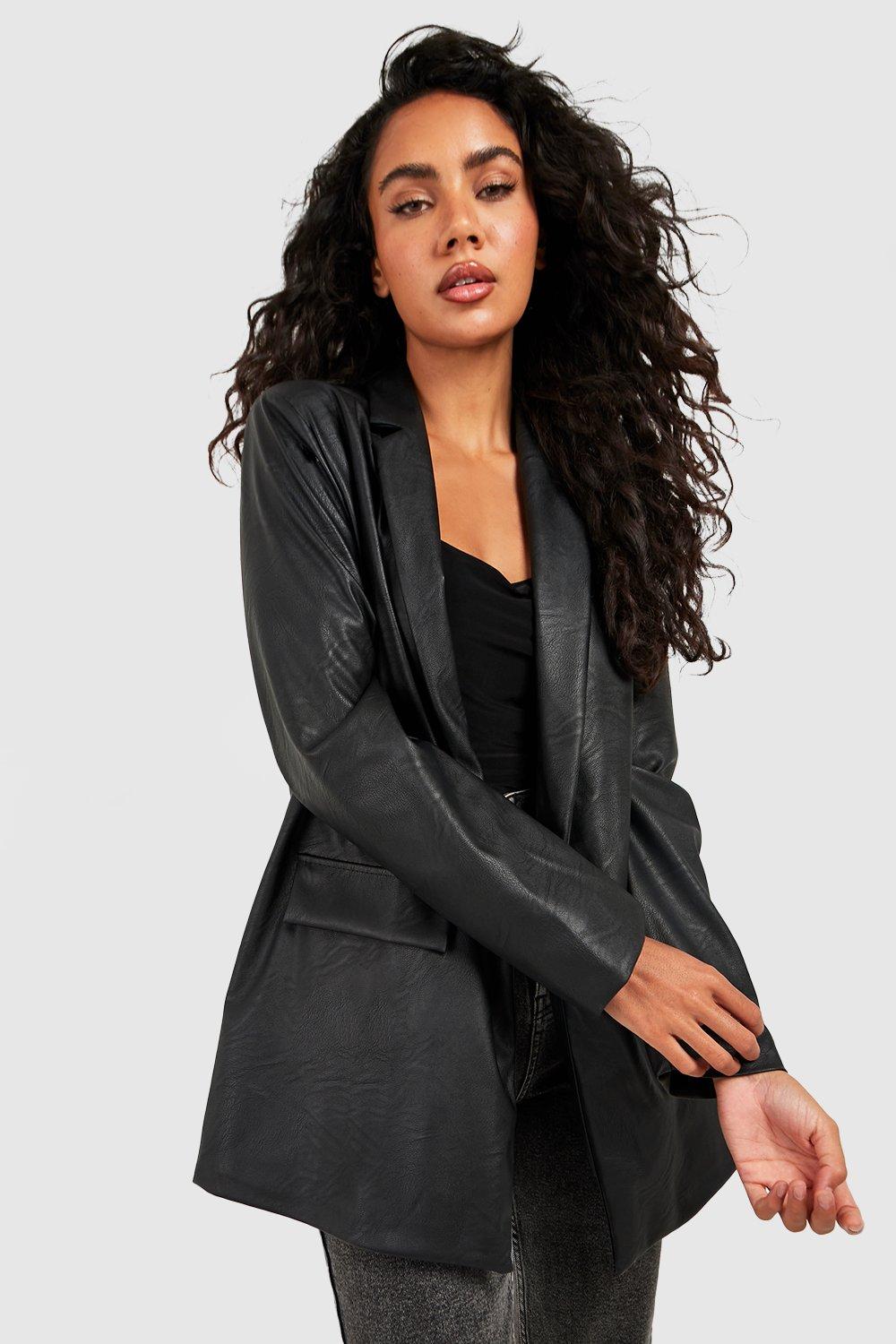 Black blazer cheap with leather sleeves