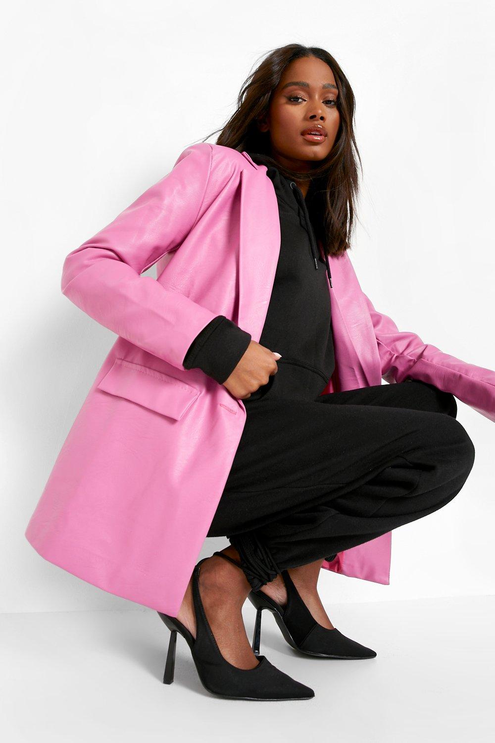 pink wet look coat